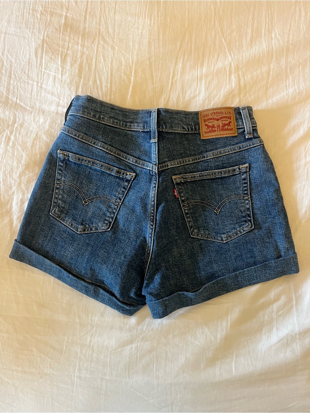 Levi's Dark Blue High Rise Rolled Wedgie Fit Denim Shorts